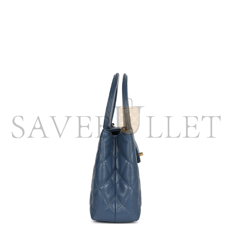 Ch*el kelly shopper blue shiny calfskin brushed gold hardware as4416 (19*13*7cm)